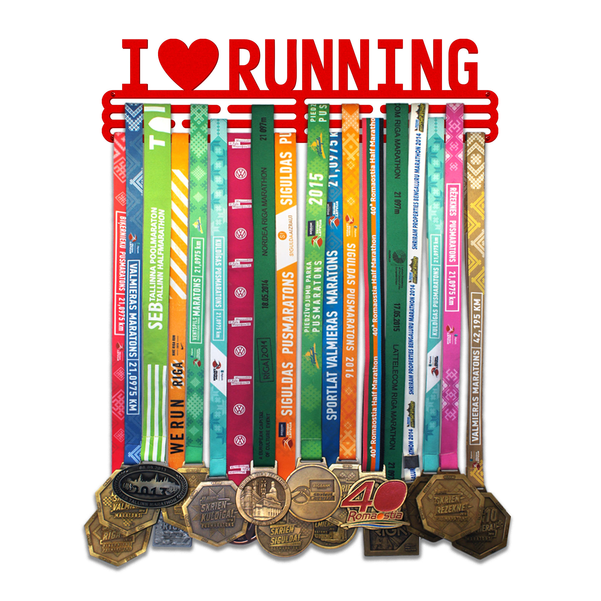 I LOVE RUNNING Sport Porta Medaglie acciaio – rosso / 430mm/48 medaglie –  🥇 EU –